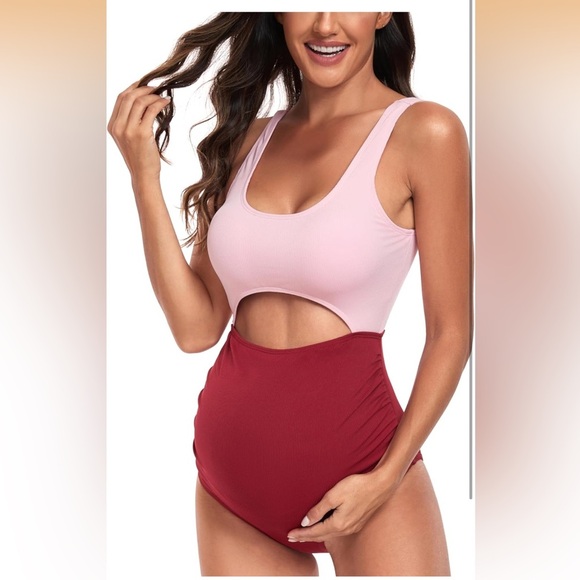 EastElegant Maternity Cutout OnePiece Swimwear pink +red Pregnancy XL/275 - Picture 2 of 3